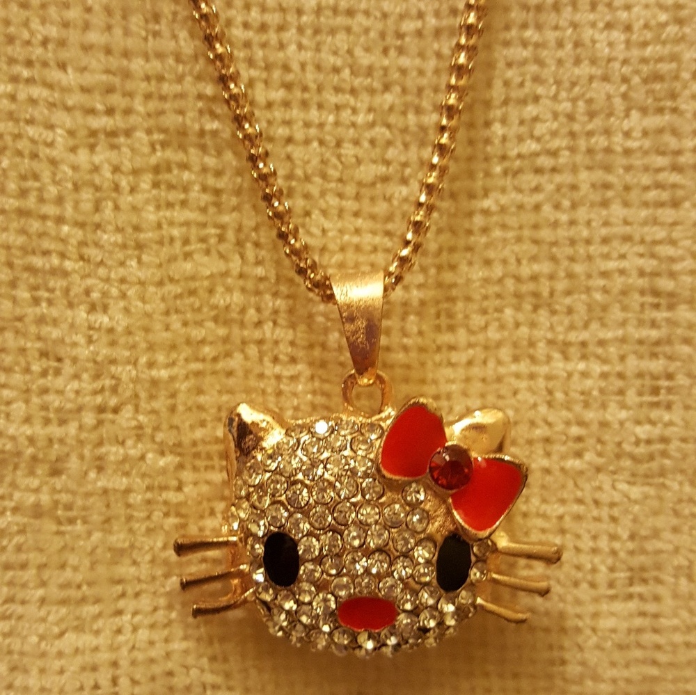 Hello Kitty Rhinestone pink gold color Long neckla